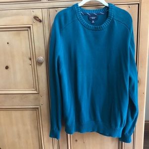 Mens Lands End XXL Drifter Sweater Crewneck Cotton Teal Blue